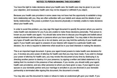 Wisconsin medical power of attorney screenshot