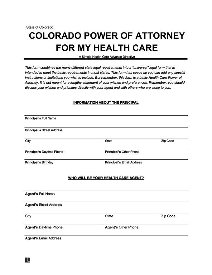 Colorado Medical Power of Attorney Form