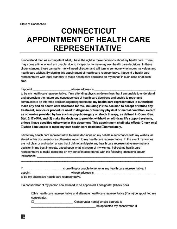 Connecticut Medical Power of Attorney Form