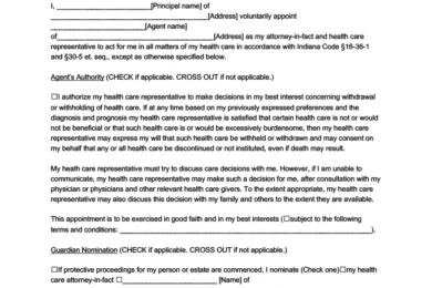 Indiana Medical Power of Attorney Form