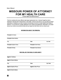Missouri medical power of attorney form screenshot