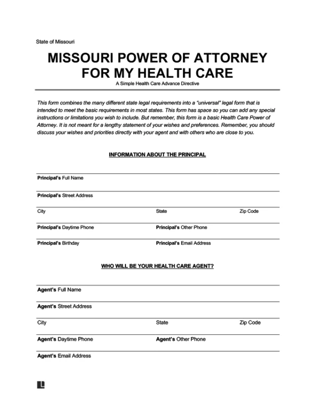 Missouri medical power of attorney form screenshot