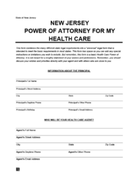 New Jersey medical power of attorney screenshot