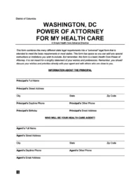 Washington DC Medical Power of Attorney Form