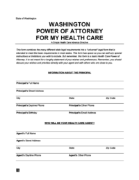 Washington medical power of attorney form screenshot