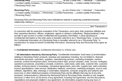 Sample of a non-disclosure agreement template