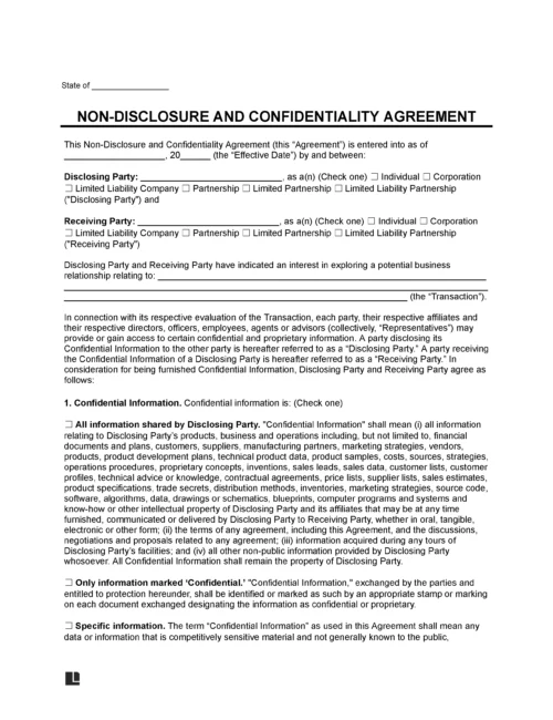 Sample of a non-disclosure agreement template
