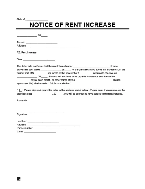Sample of a notice of rent increase template