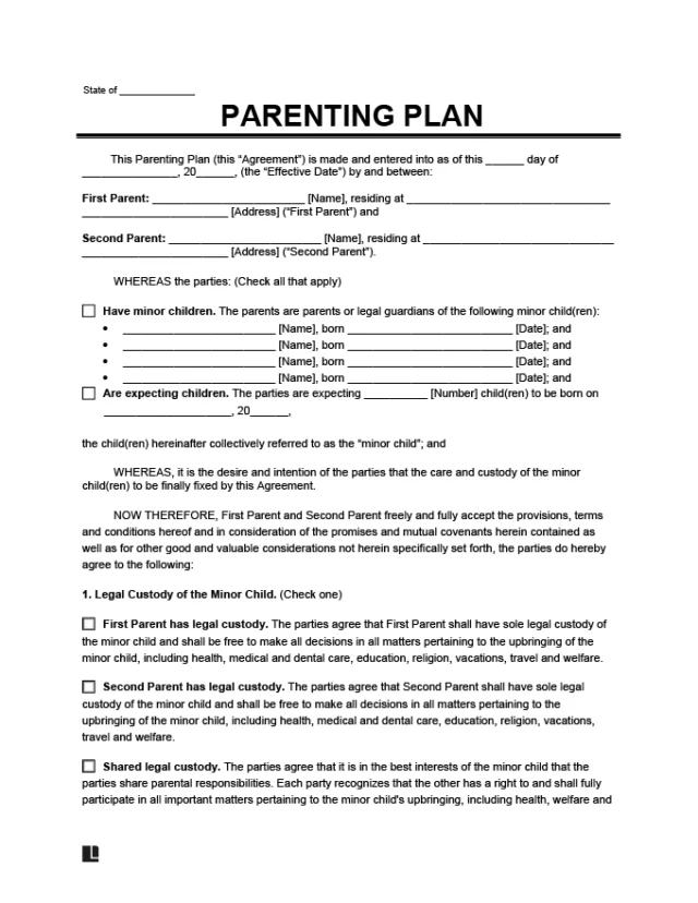 Parenting Plan Template