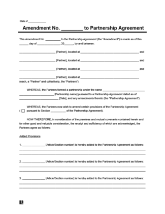 Amendment to Partnership Agreement Template