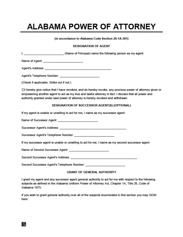 Alabama Power of Attorney Form