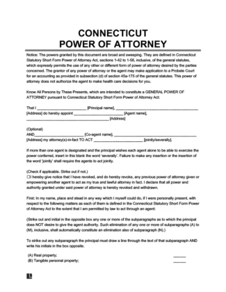 Connecticut Power of Attorney Form