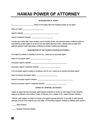 Hawaii Power of Attorney Form