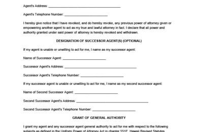Hawaii Power of Attorney Form