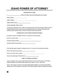 Idaho Power of Attorney Form