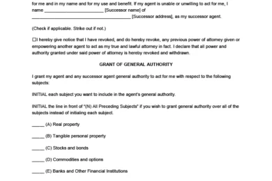 Indiana Power of Attorney Form