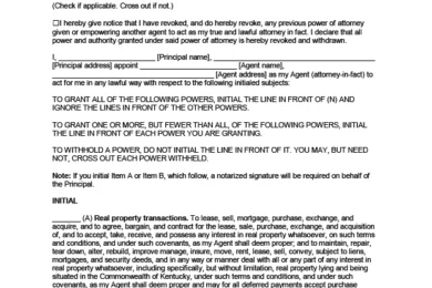 Kentucky Power of Attorney Form