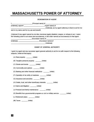 Massachusetts Power of Attorney Form