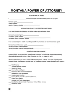 Montana general power of attorney form screenshot