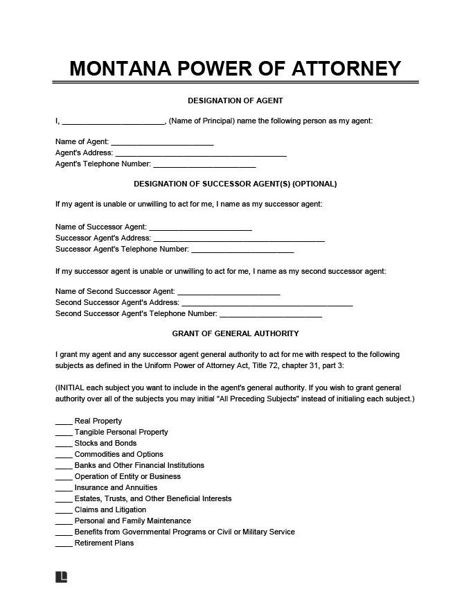 Montana general power of attorney form screenshot