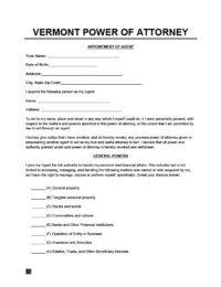Vermont power of attorney form