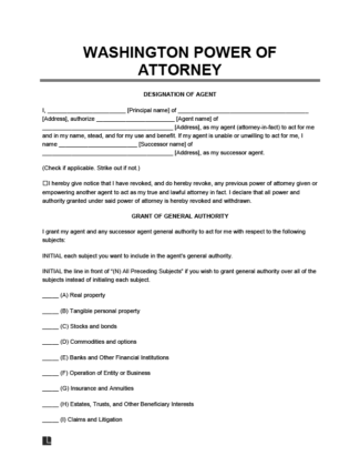 Washington power of attorney form