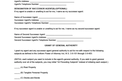 Wyoming power of attorney form