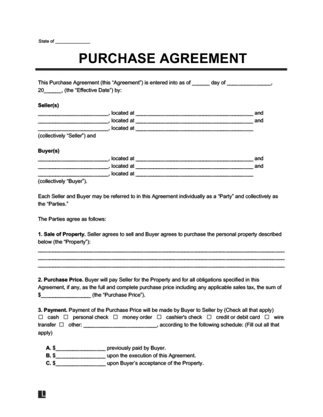 purchase agreement template
