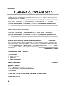 Free Alabama Quit Claim Deed Form 