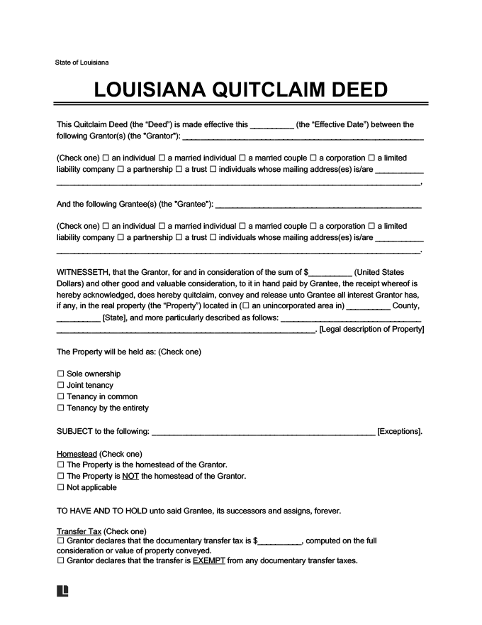 Louisiana Quitclaim Deed Form