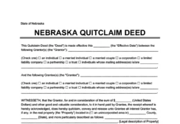 Nebraska quitclaim deed Template