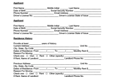 Ohio rental application form