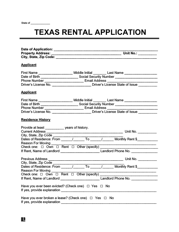 Texas Rental Application Form
