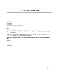 Resignation Letter Template