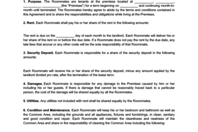 Roommate Agreement Template