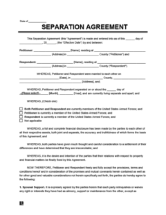 Separation Agreement Template