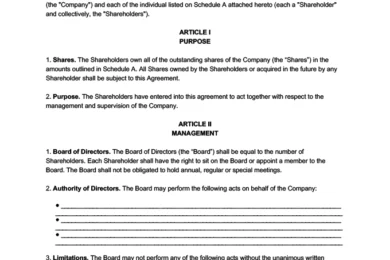 shareholder agreement template