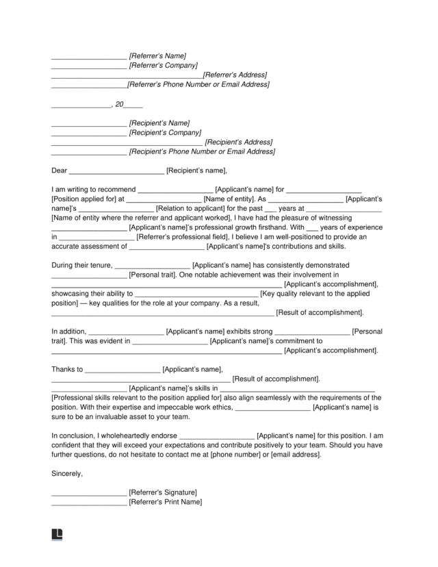 Employee Letter of Recommendation