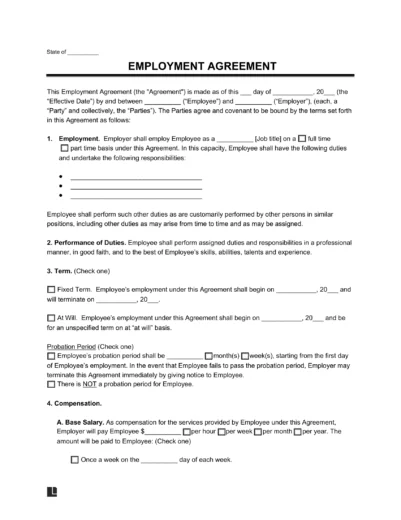 Sample of an employment contract agreement
