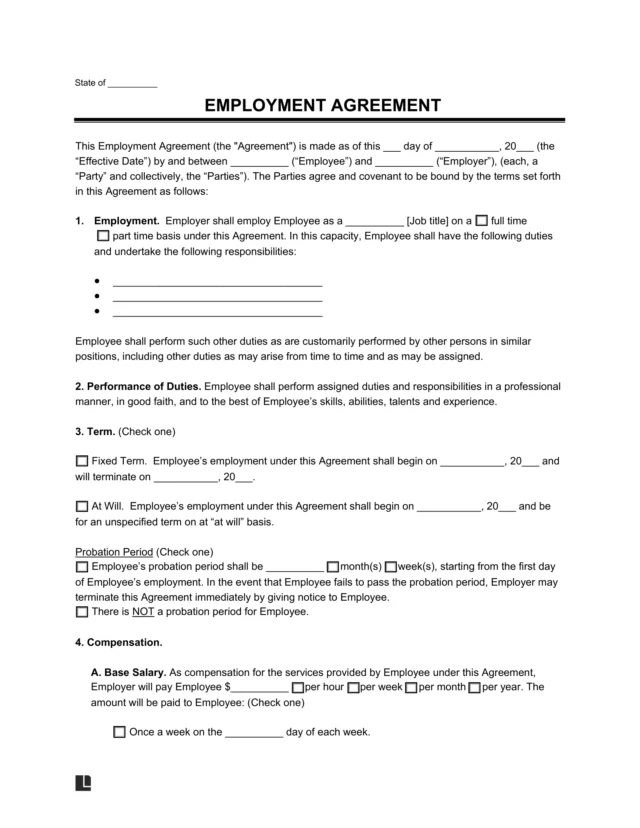 Sample of an employment contract agreement