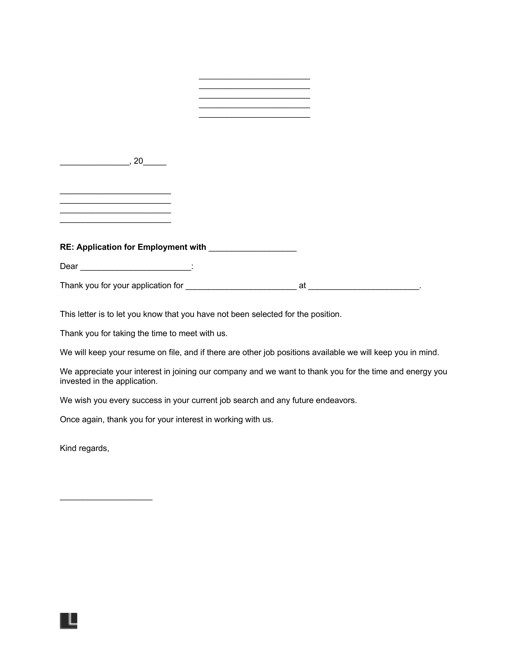 employment rejection letter