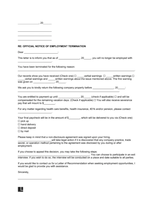 employment termination letter