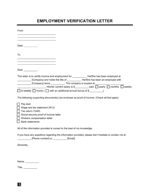 Employment Verification Letter Template