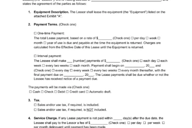 equipment lease agreement template