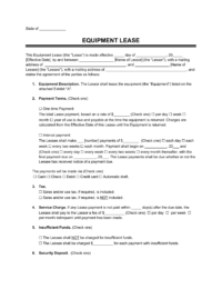 equipment lease agreement template