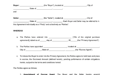 escrow holdback agreement addendum