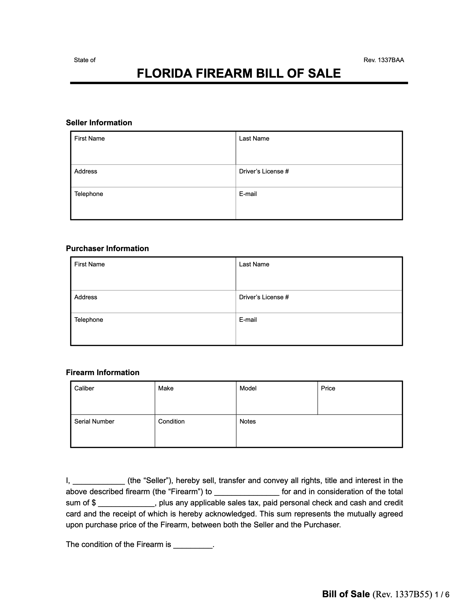 florida firearm bill of sale