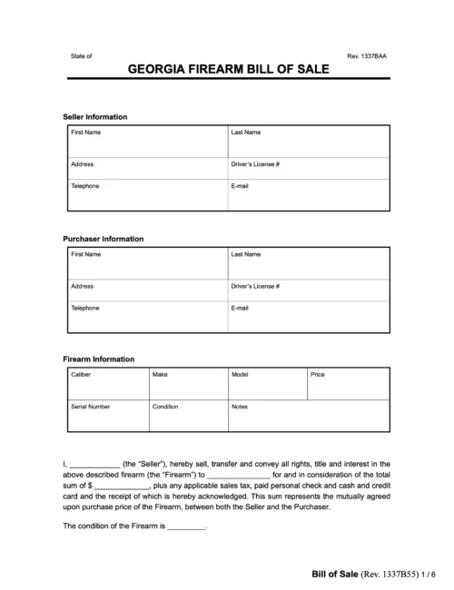 georgia firearm bill of sale