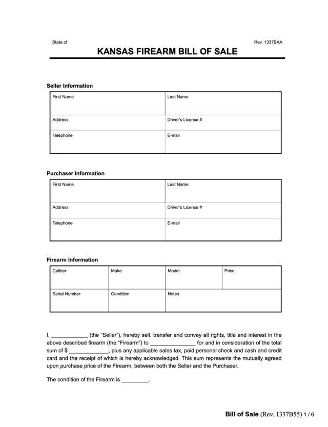 kansas firearm bill of sale