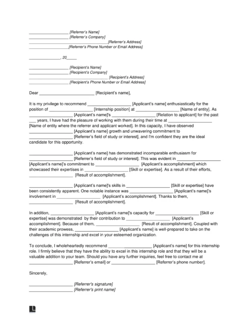 Letter of Recommendation for Internship